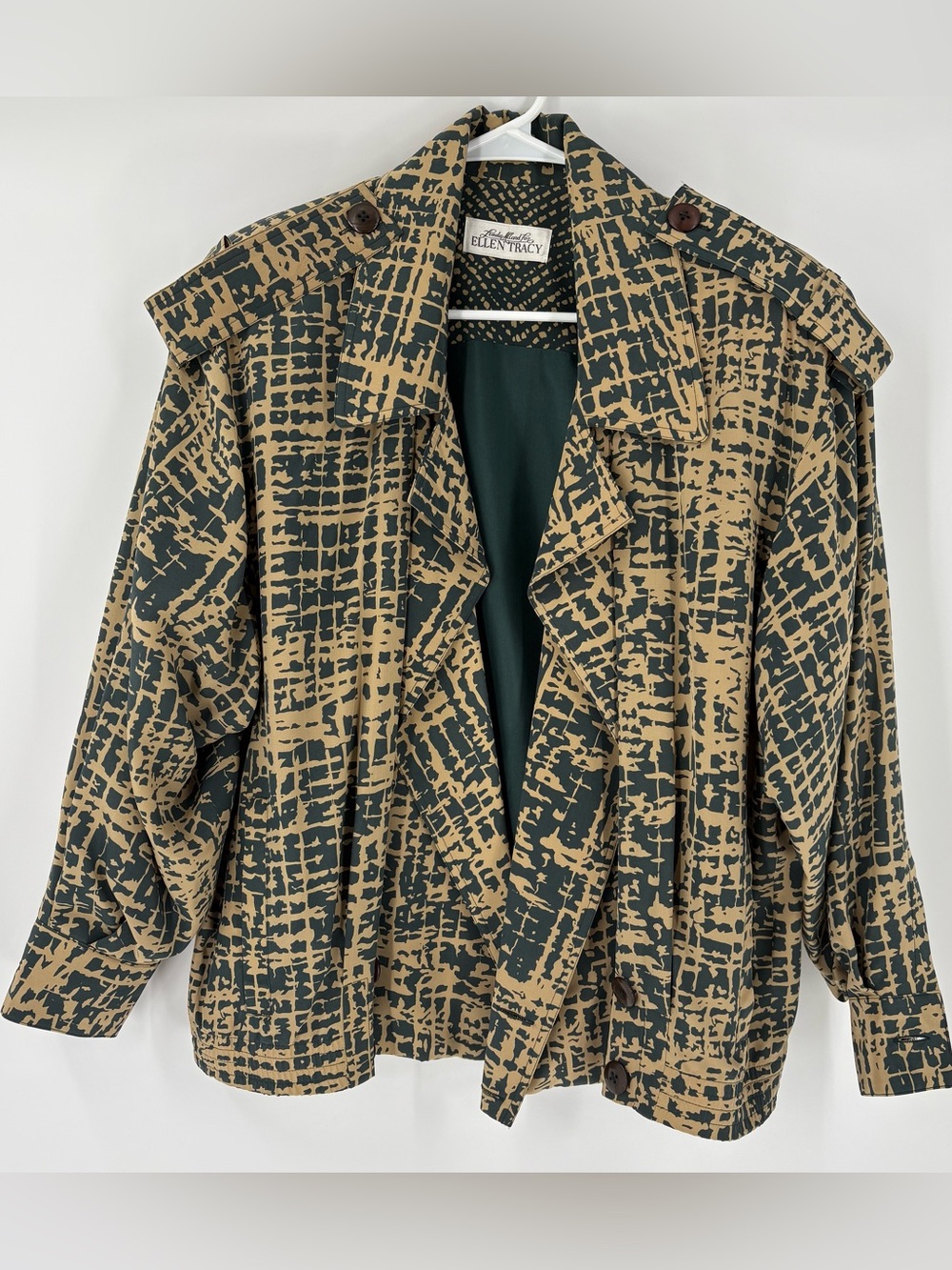VTG Linda Allen Ellen Tracy Silk Bold Abstract Soft Moto Blazer Jacket Size PS